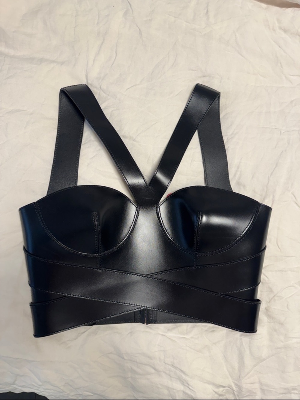 Alexander McQueen leather cropped bustier top. Size 42